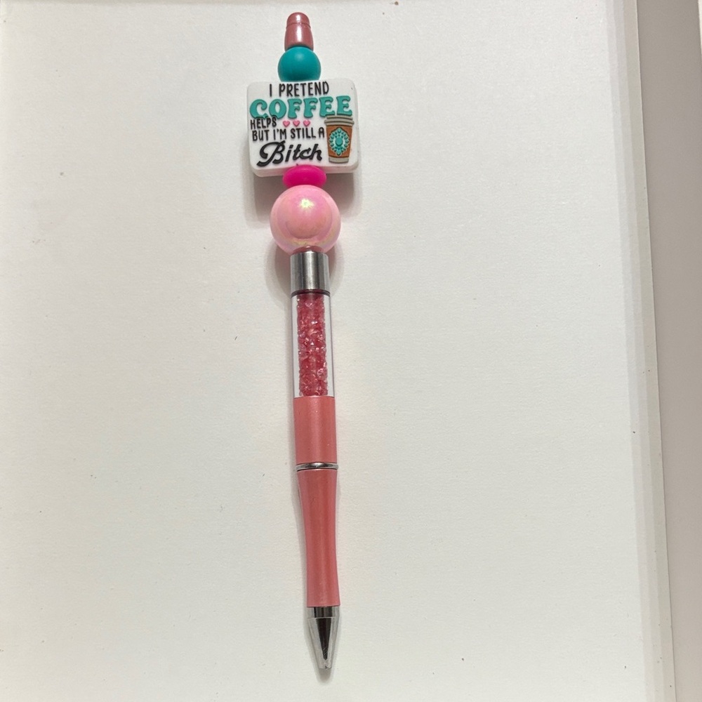 Pink Novelty Pen with Coffee Quote
